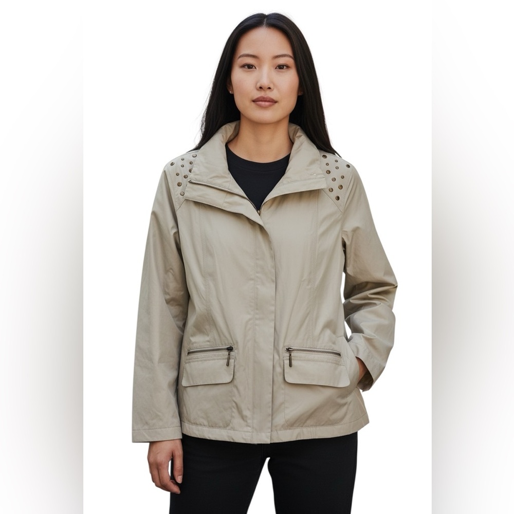 Chico's Jacket Women's Size‎ Medium Lightweight Studded Chicos 1 Tan